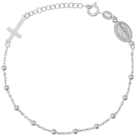 Stříbrný náramek růženec - 1 desítek, křížek, Zázračná medailka, délka 17 až 20 cm | Argento.cz