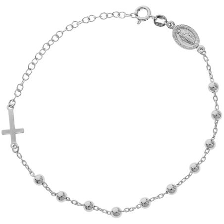 Stříbrný náramek růženec - 1 desítek, křížek, Zázračná medailka, délka 17 až 23 cm | Argento.cz