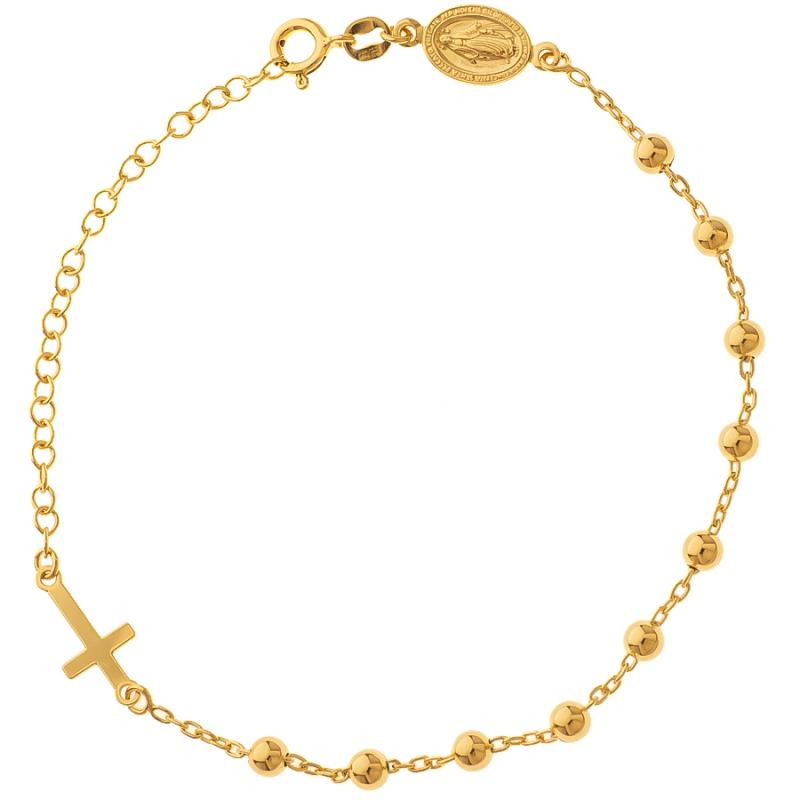Pozlacený stříbrný náramek růženec - 1 desítek, křížek, Zázračná medailka | Argento.cz