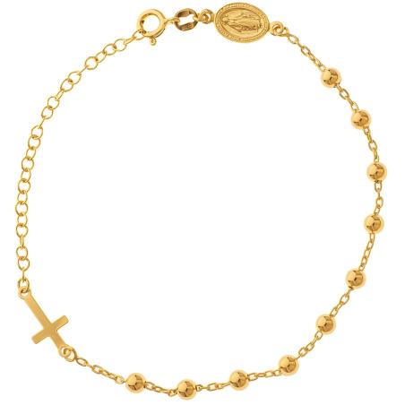 Pozlacený stříbrný náramek růženec - 1 desítek, křížek, Zázračná medailka | Argento.cz