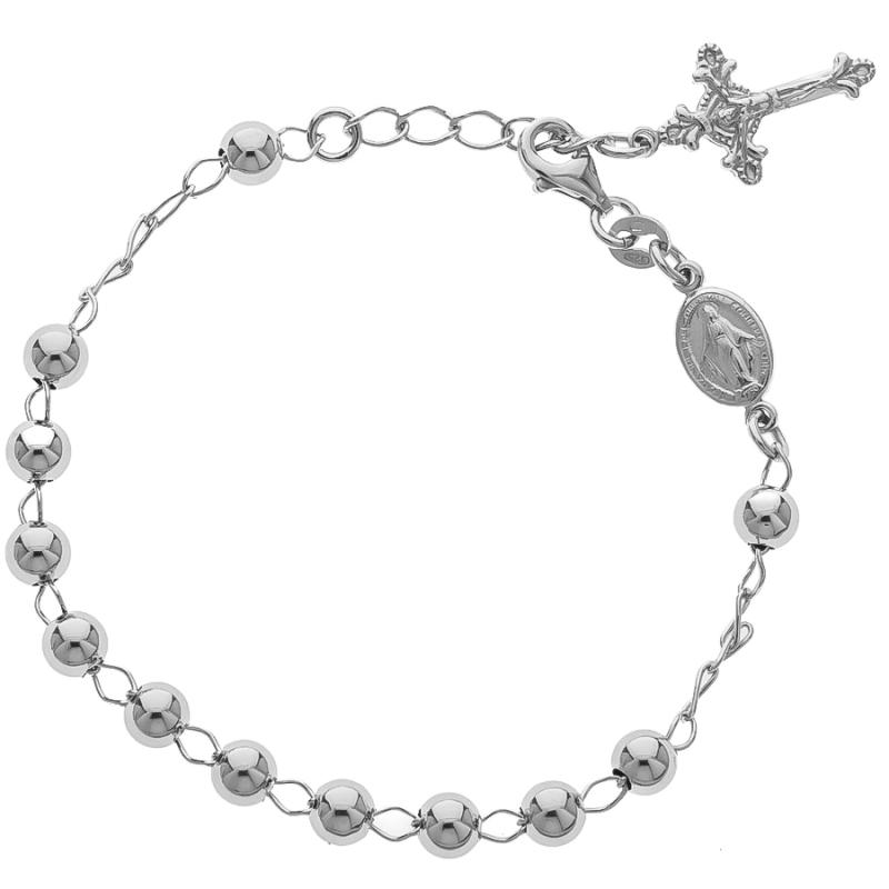 Stříbrný náramek růženec - 1 desítek, křížek s Ježíšem, Zázračná medailka, délka 17 až 19 cm | Argento.cz