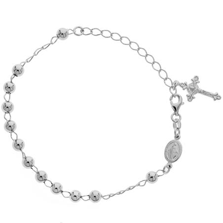 Stříbrný náramek růženec - 1 desítek, křížek s Ježíšem, Zázračná medailka, délka 16 až 23 cm | Argento.cz