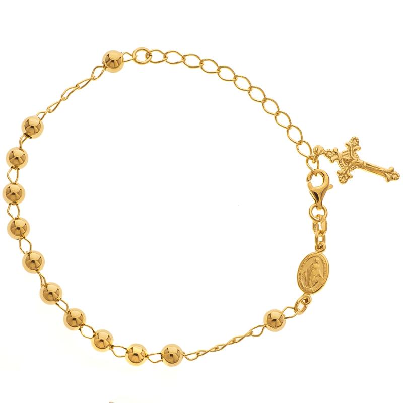 Pozlacený stříbrný náramek růženec - 1 desítek, křížek s Ježíšem, Zázračná medailka, délka 17 až 22 cm | Argento.cz