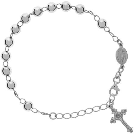 Stříbrný náramek růženec - 1 desítek, křížek s Ježíšem, Zázračná medailka, délka 16 až 19 cm | Argento.cz