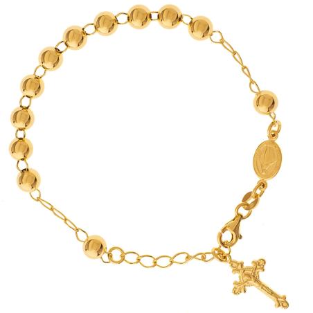 Pozlacený stříbrný náramek růženec - 1 desítek, křížek s Ježíšem, Zázračná medailka, délka 17 až 20 cm | Argento.cz