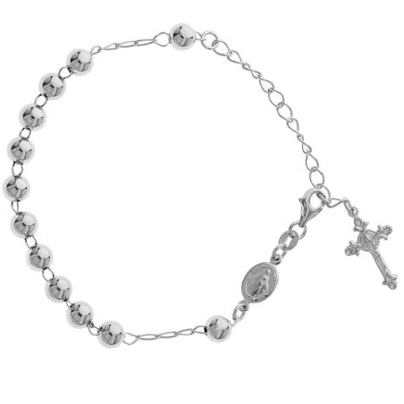Stříbrný náramek růženec - 1 desítek, křížek s Ježíšem, Zázračná medailka, délka 17 až 23 cm | Argento.cz