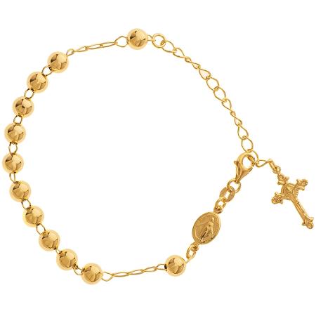 Pozlacený stříbrný náramek růženec - 1 desítek, křížek s Ježíšem, Zázračná medailka, délka 17 až 23 cm | Argento.cz