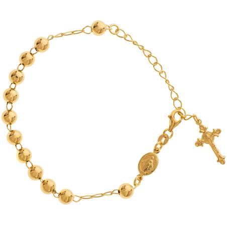 Pozlacený stříbrný náramek růženec - 1 desítek, křížek s Ježíšem, Zázračná medailka, délka 17 až 23 cm | Argento.cz