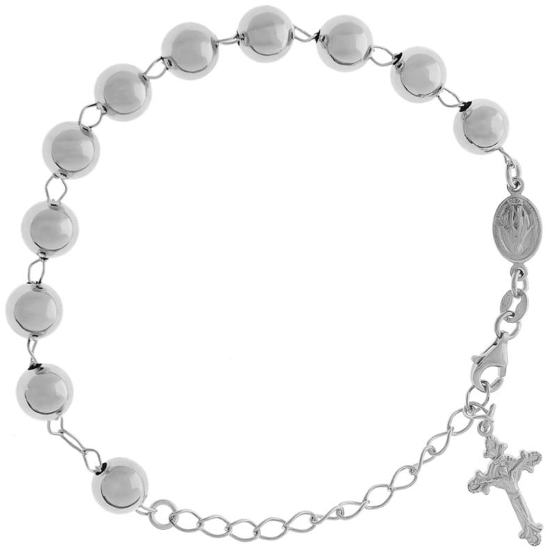 Stříbrný náramek růženec - 1 desítek, křížek s Ježíšem, Zázračná medailka, délka 18 až 24 cm | Argento.cz