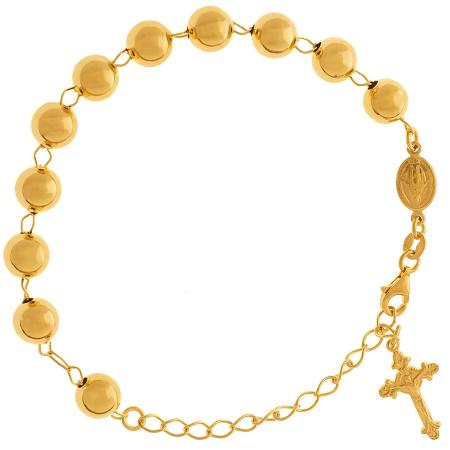 Pozlacený stříbrný náramek růženec - 1 desítek, křížek s Ježíšem, Zázračná medailka, délka 18 až 24 cm | Argento.cz