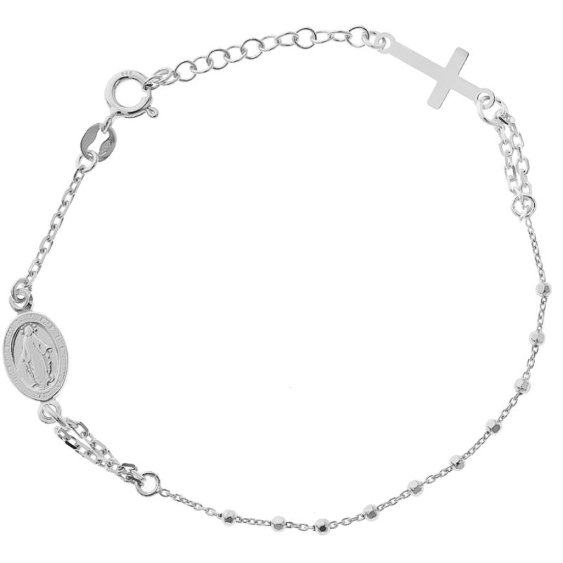 Pozlacený stříbrný náramek růženec - 1 desítek, křížek, Zázračná medailka, délka 17 až 20 cm | Argento.cz