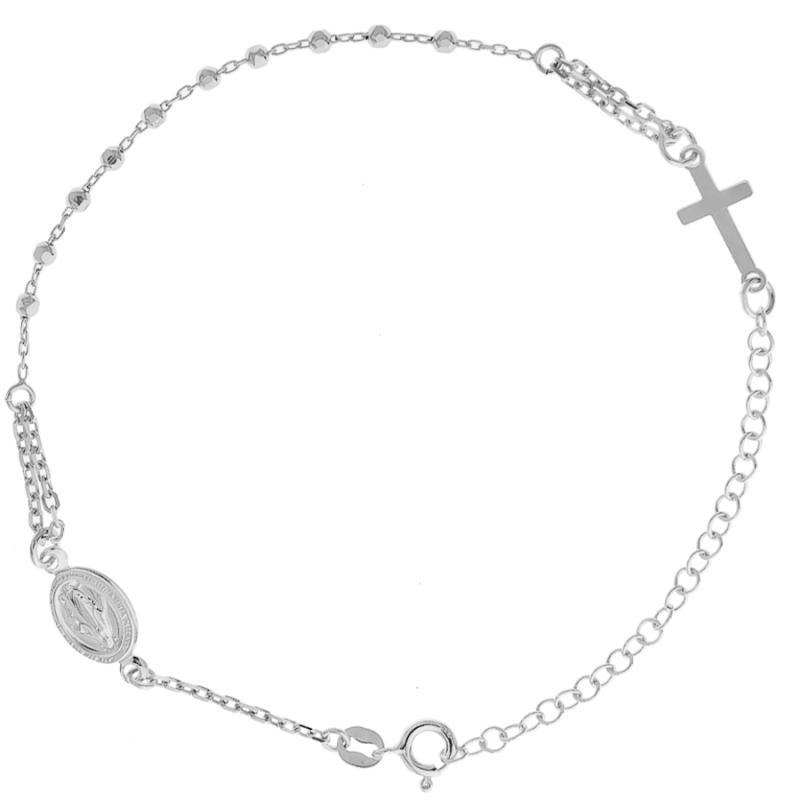 Stříbrný náramek růženec - 1 desítek, křížek, Zázračná medailka, délka 18 až 24 cm | Argento.cz