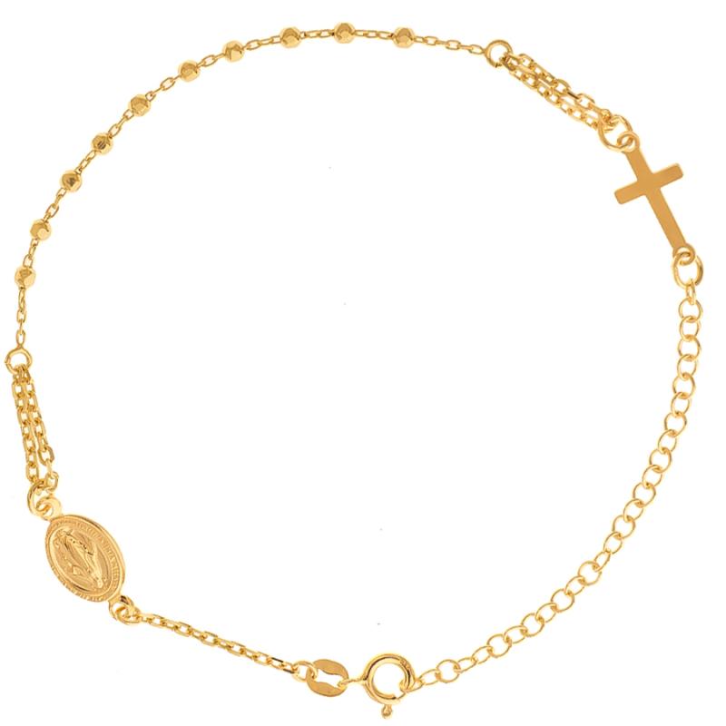 Pozlacený stříbrný náramek růženec - 1 desítek, křížek, Zázračná medailka, délka 18 až 24 cm | Argento.cz