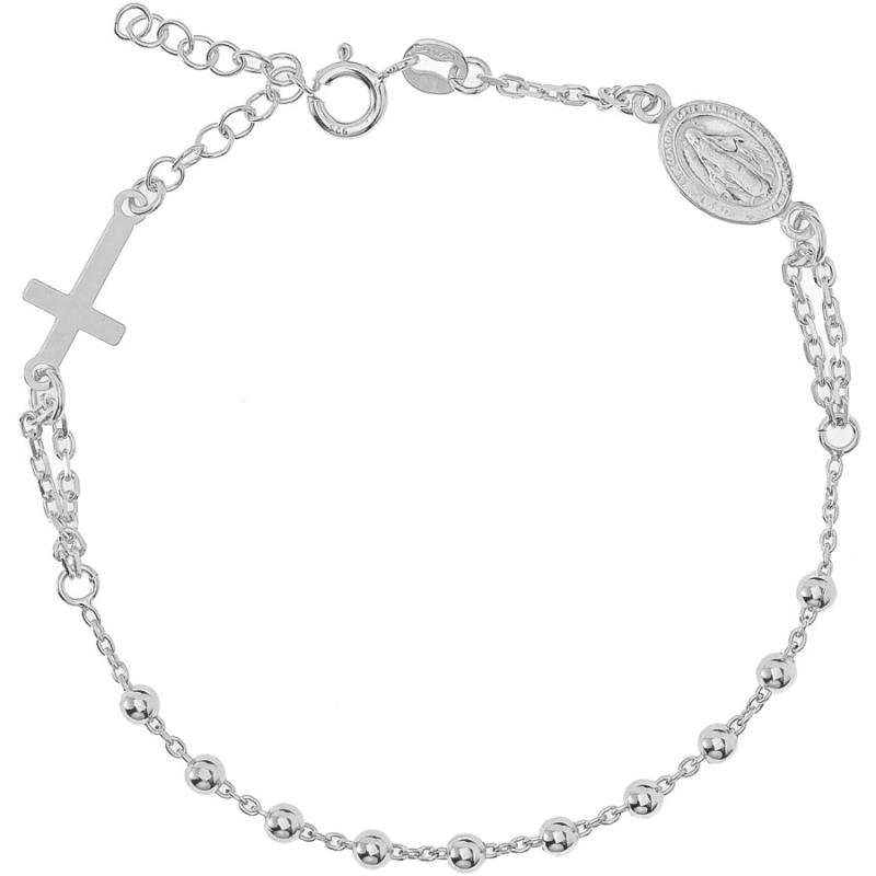 Stříbrný náramek růženec - 1 desítek, křížek, Zázračná medailka, délka 17 až 20 cm | Argento.cz