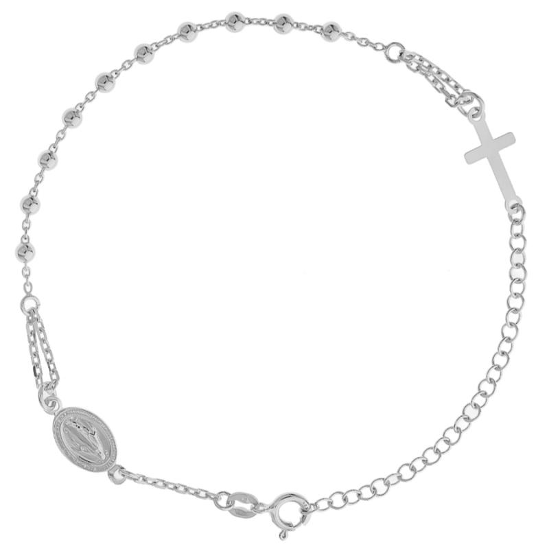 Stříbrný náramek růženec - 1 desítek, křížek, Zázračná medailka, délka 17 až 23 cm | Argento.cz