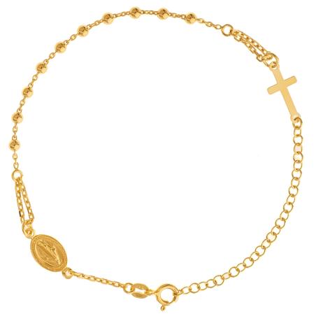 Pozlacený stříbrný náramek růženec - 1 desítek, křížek, Zázračná medailka, délka 17 až 23 cm | Argento.cz