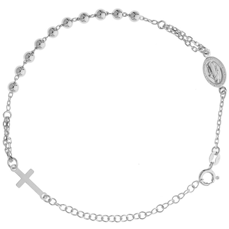 Stříbrný náramek růženec - 1 desítek, křížek, Zázračná medailka, délka 18 až 24 cm | Argento.cz