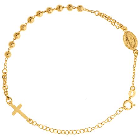 Pozlacený stříbrný náramek růženec - 1 desítek, křížek, Zázračná medailka, délka 18 až 24 cm | Argento.cz