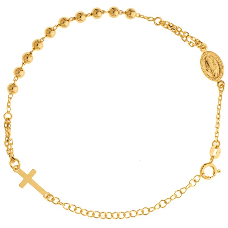 Pozlacený stříbrný náramek růženec - 1 desítek, křížek, Zázračná medailka, délka 18 až 24 cm | Argento.cz