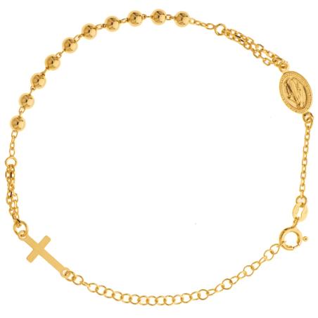 Pozlacený stříbrný náramek růženec - 1 desítek, křížek, Zázračná medailka, délka 18 až 24 cm | Argento.cz