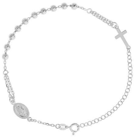 Stříbrný náramek růženec - 1 desítek, křížek, Zázračná medailka, délka 18 až 24 cm | Argento.cz