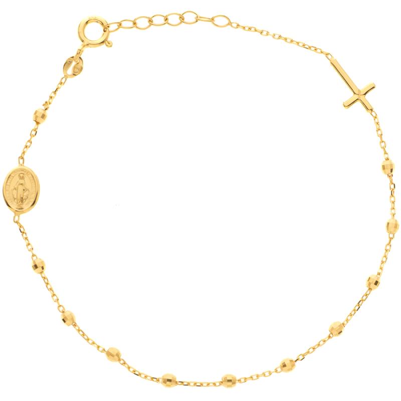Zlatý náramek růženec - 1 desítek, křížek, Zázračná medailka, vzor Rolo, délka 18 až 20 cm | Argento.cz