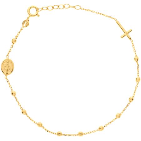 Zlatý náramek růženec - 1 desítek, křížek, Zázračná medailka, vzor Rolo, délka 18 až 20 cm | Argento.cz