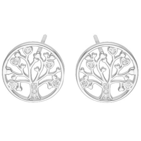 Stříbrné náušnice - strom života, čiré kulaté zirkony, délka 43 až 46 cm | Argento.cz