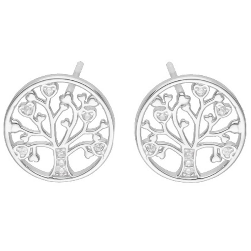 Stříbrné náušnice - strom života, čiré kulaté zirkony, délka 43 až 46 cm | Argento.cz