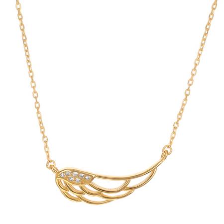 Pozlacený stříbrný náhrdelník - andělské křídlo, čiré kulaté zirkony, délka 43 až 46 cm | Argento.cz
