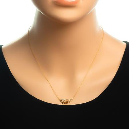 Pozlacený stříbrný náhrdelník - andělské křídlo, čiré kulaté zirkony, délka 43 až 46 cm | Argento.cz