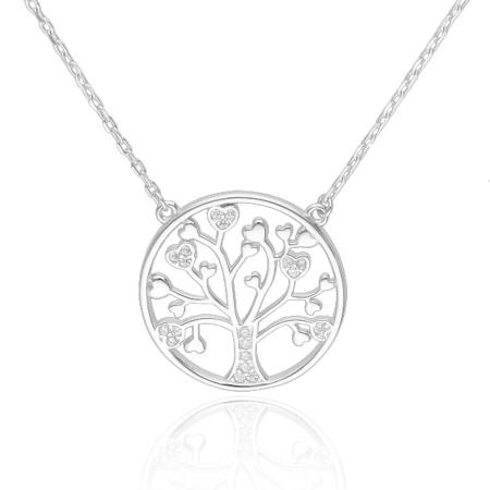 Stříbrný náhrdelník - strom života, čiré kulaté zirkony, délka 42 až 46 cm | Argento.cz