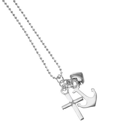 Stříbrný náhrdelník - srdíčko, kotva, křížek, délka 43 až 46 cm | Argento.cz