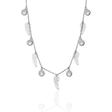Stříbrný náhrdelník - andělské křídlo, čiré kulaté zirkony, délka 43 až 46 cm | Argento.cz