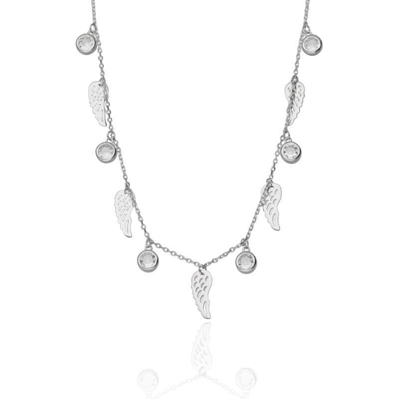 Stříbrný náhrdelník - andělské křídlo, čiré kulaté zirkony, délka 43 až 46 cm | Argento.cz