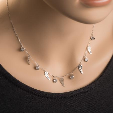 Stříbrný náhrdelník - andělské křídlo, čiré kulaté zirkony, délka 43 až 46 cm | Argento.cz