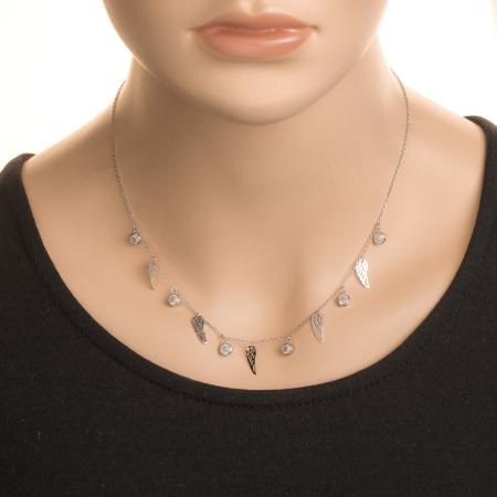 Stříbrný náhrdelník - andělské křídlo, čiré kulaté zirkony, délka 43 až 46 cm | Argento.cz