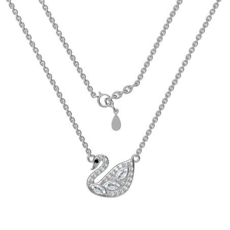 Stříbrný náhrdelník - labuť, černý kulatý zirkon, čiré zirkony, délka 43 až 46 cm | Argento.cz