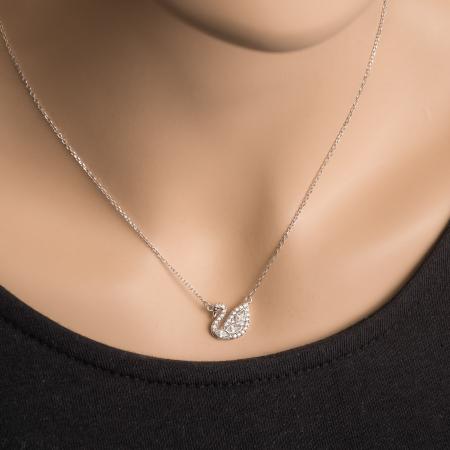 Stříbrný náhrdelník - labuť, černý kulatý zirkon, čiré zirkony, délka 43 až 46 cm | Argento.cz