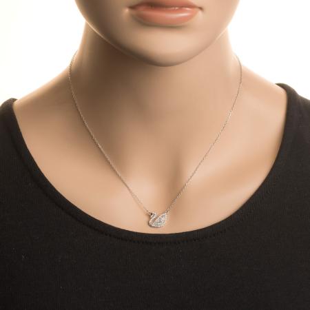 Stříbrný náhrdelník - labuť, černý kulatý zirkon, čiré zirkony, délka 43 až 46 cm | Argento.cz