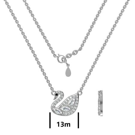 Stříbrný náhrdelník - labuť, černý kulatý zirkon, čiré zirkony, délka 43 až 46 cm | Argento.cz