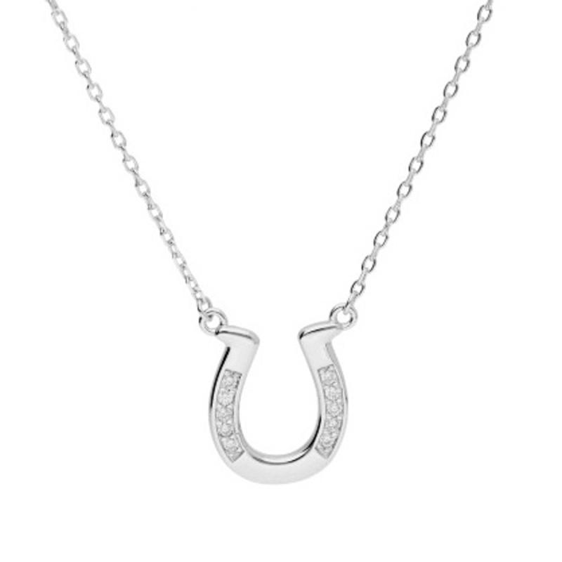 Stříbrný náhrdelník - podkova, čiré kulaté zirkony, délka 43 až 46 cm | Argento.cz