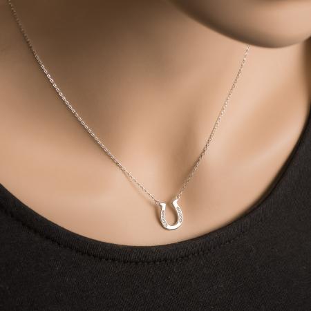 Stříbrný náhrdelník - podkova, čiré kulaté zirkony, délka 43 až 46 cm | Argento.cz