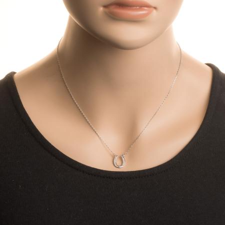 Stříbrný náhrdelník - podkova, čiré kulaté zirkony, délka 43 až 46 cm | Argento.cz