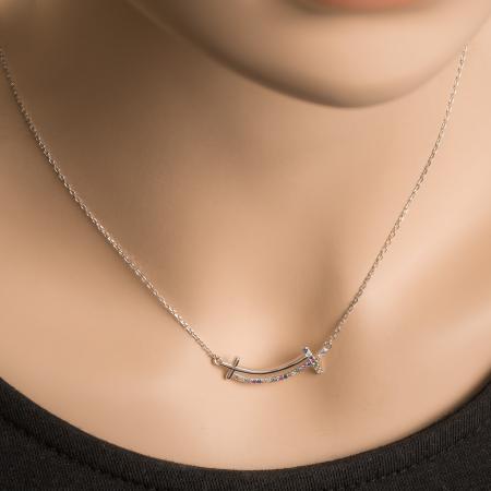 Stříbrný náhrdelník - křížek, barevné kulaté zirkony, délka 42 až 45 cm | Argento.cz