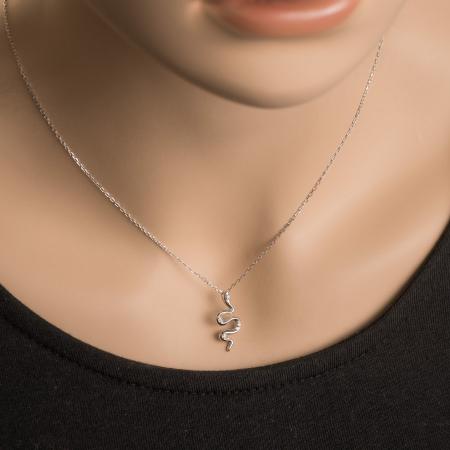 Stříbrný náhrdelník - had, čiré kulaté zirkony, délka 43 až 46 cm | Argento.cz