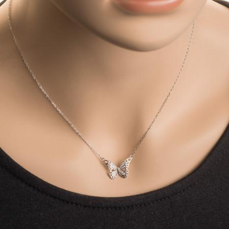 Stříbrný náhrdelník - motýl, čiré kulaté zirkony, délka 43 až 46 cm | Argento.cz