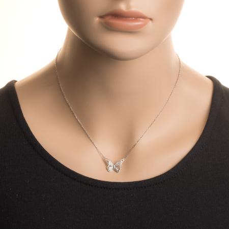 Stříbrný náhrdelník - motýl, čiré kulaté zirkony, délka 43 až 46 cm | Argento.cz