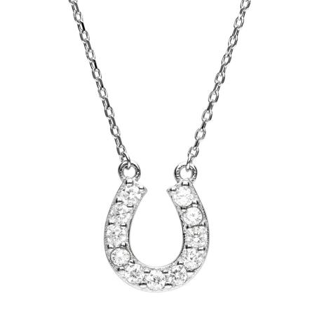 Stříbrný náhrdelník - podkova, čiré kulaté zirkony, délka 43 až 46 cm | Argento.cz