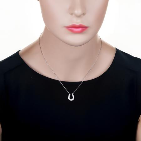 Stříbrný náhrdelník - podkova, čiré kulaté zirkony, délka 43 až 46 cm | Argento.cz